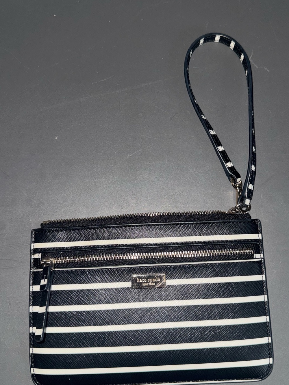 kate spade Black & White Striped Double Zip Wristlet Wallet